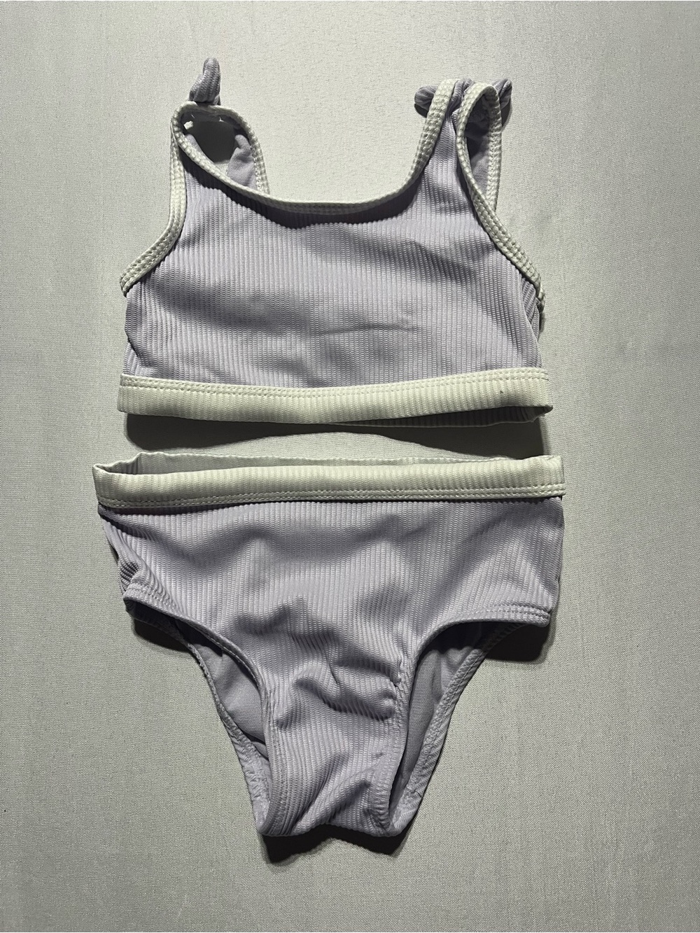 Little Co Toddler Girl 24M Lilac Ribbed Two-Piece Swim Set with Cream Trim